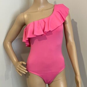NWT Beautikini Pink One-Shoulder Ruffle Leakproof Swimsuit